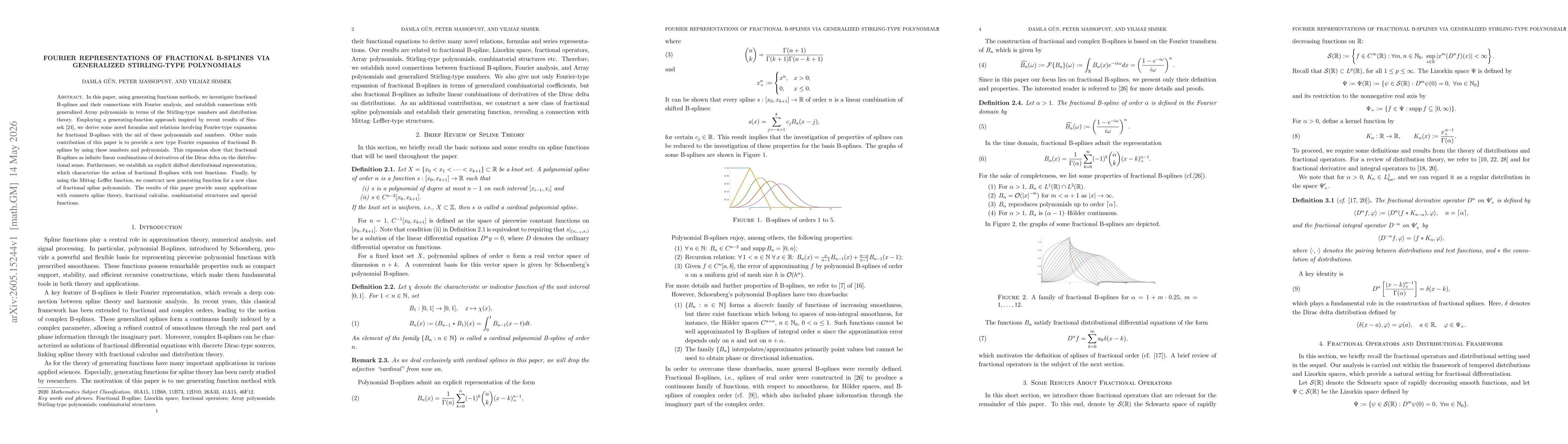 Thumbnail for Fourier representations of fractional B Splines via generalized Stirling type polynomials