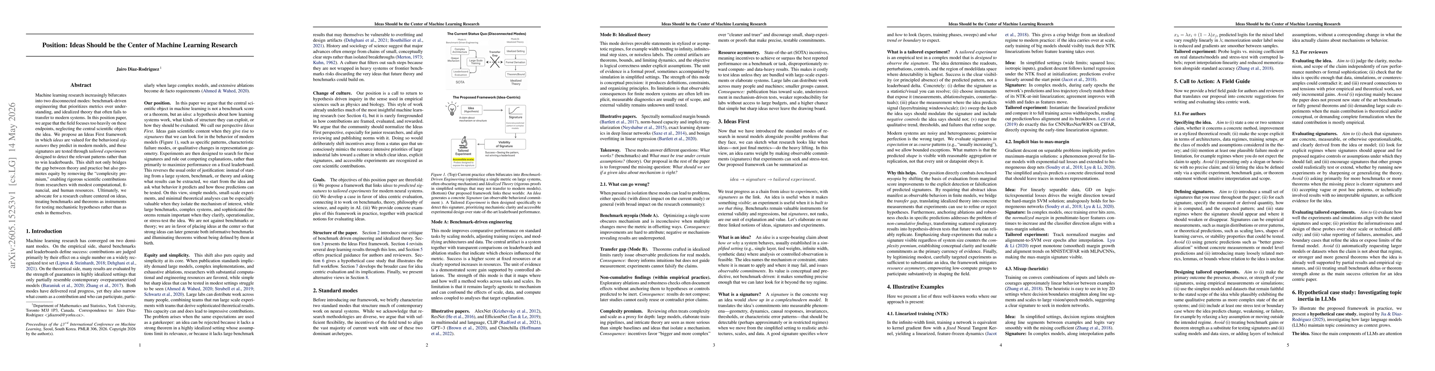 Thumbnail for Position: Ideas Should be the Center of Machine Learning Research