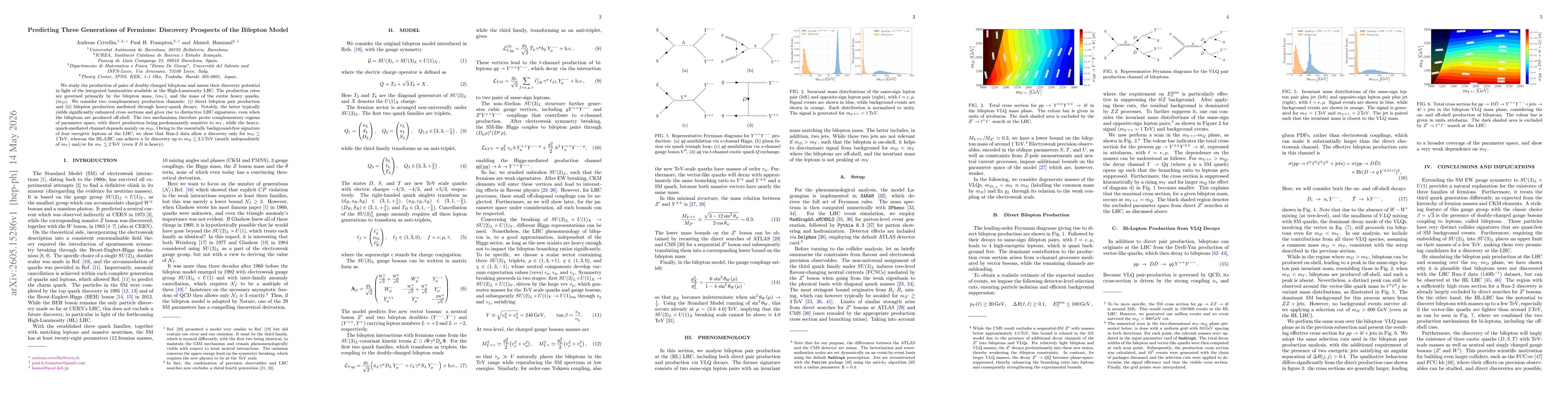 Thumbnail for Predicting Three Generations of Fermions: Discovery Prospects of the Bilepton Model