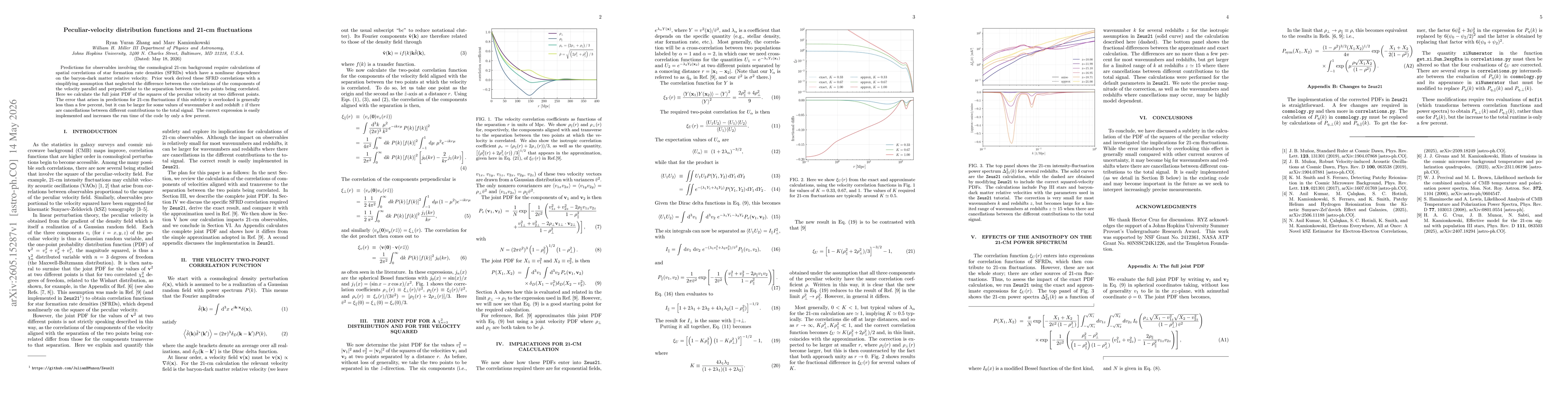 Thumbnail for Peculiar-velocity distribution functions and 21-cm fluctuations