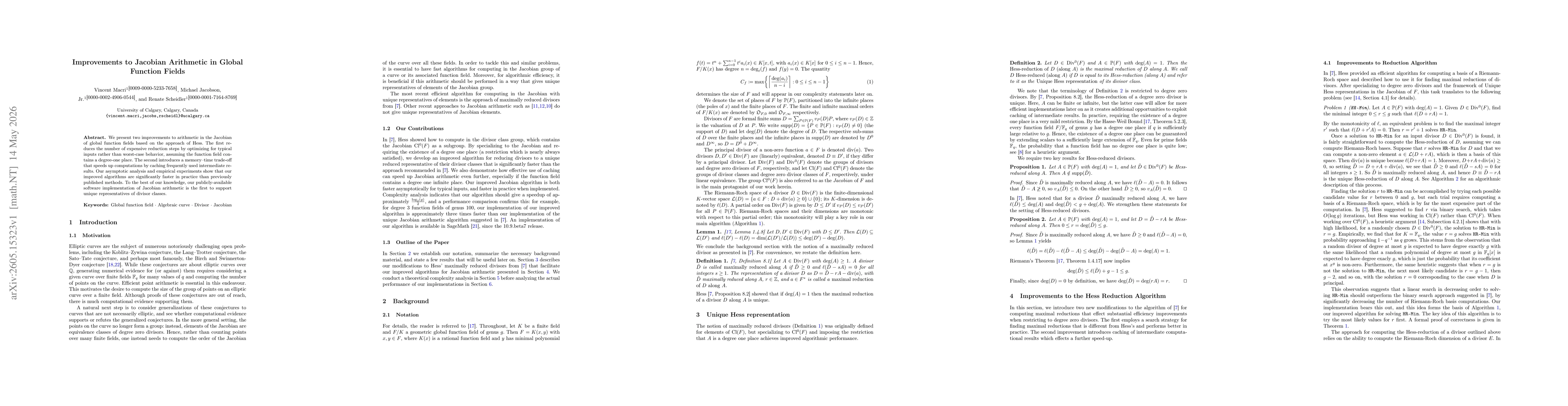 Thumbnail for Improvements to Jacobian Arithmetic in Global Function Fields