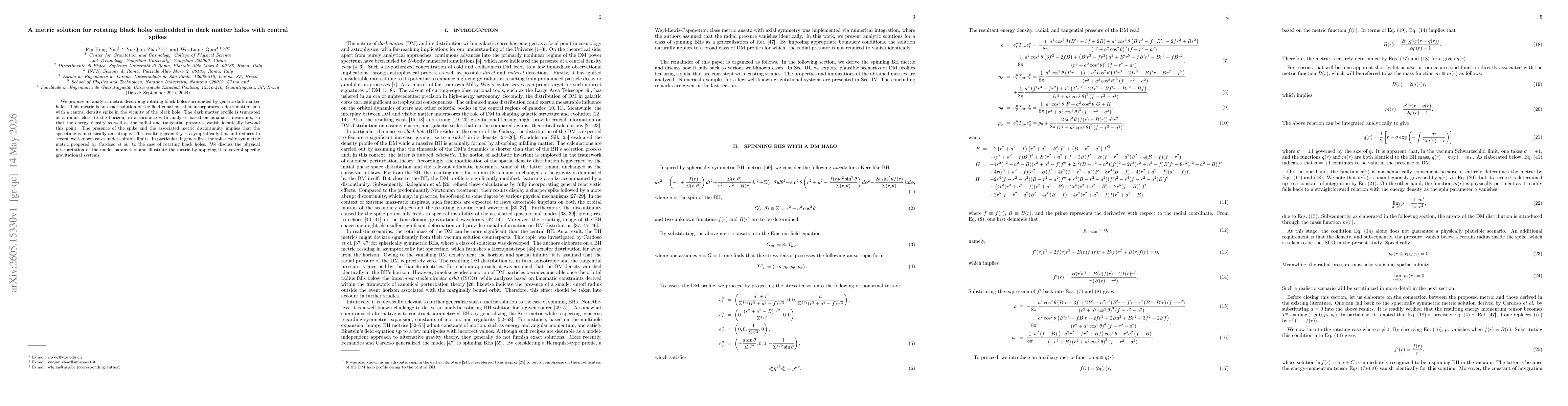 Thumbnail for A metric solution for rotating black holes embedded in dark matter halos with central spikes