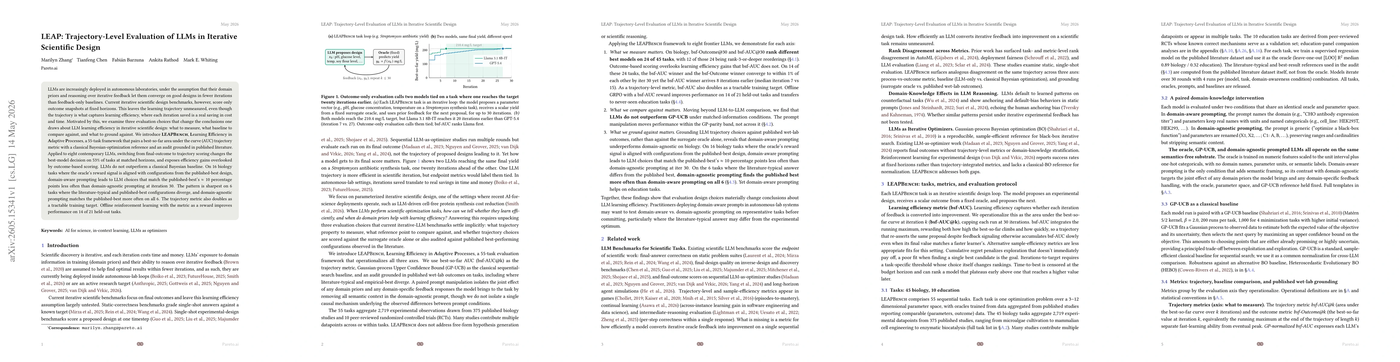 Thumbnail for LEAP: Trajectory-Level Evaluation of LLMs in Iterative Scientific Design
