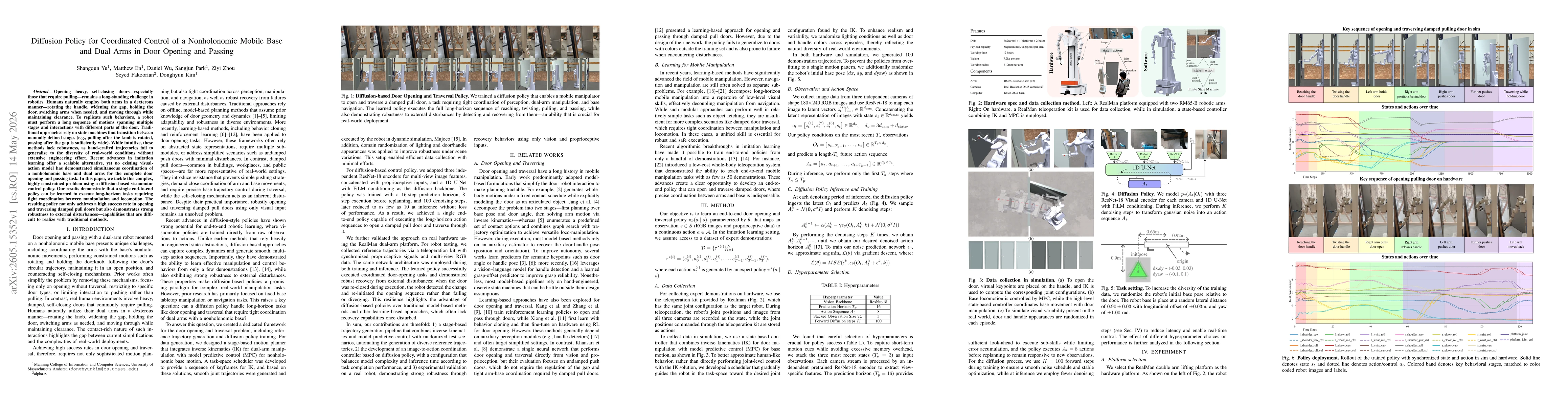 Thumbnail for Diffusion Policy for Coordinated Control of a Nonholonomic Mobile Base and Dual Arms in Door Opening and Passing