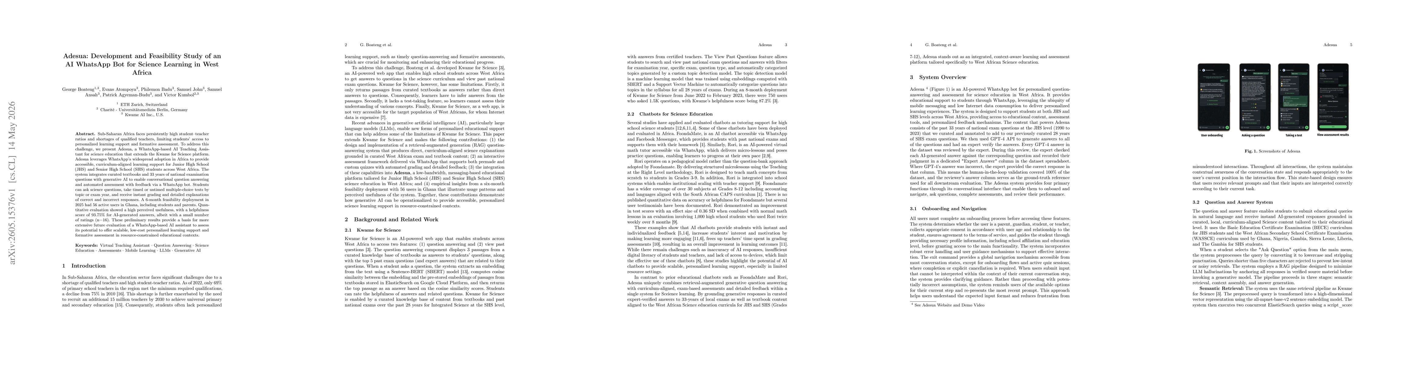 Thumbnail for Adesua: Development and Feasibility Study of an AI WhatsApp Bot for Science Learning in West Africa