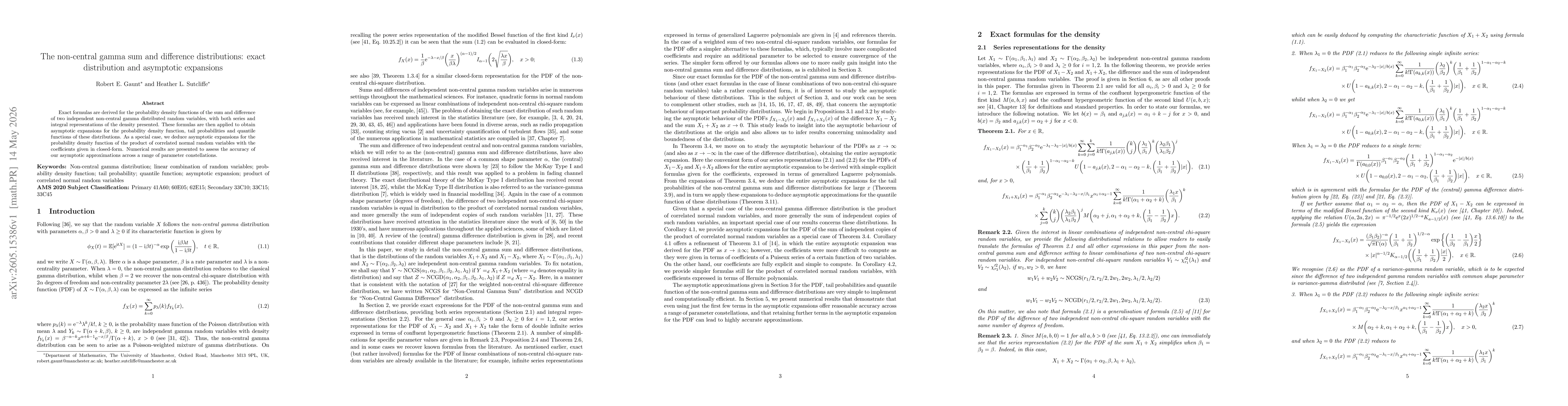 Thumbnail for The non-central gamma sum and difference distributions: exact distribution and asymptotic expansions