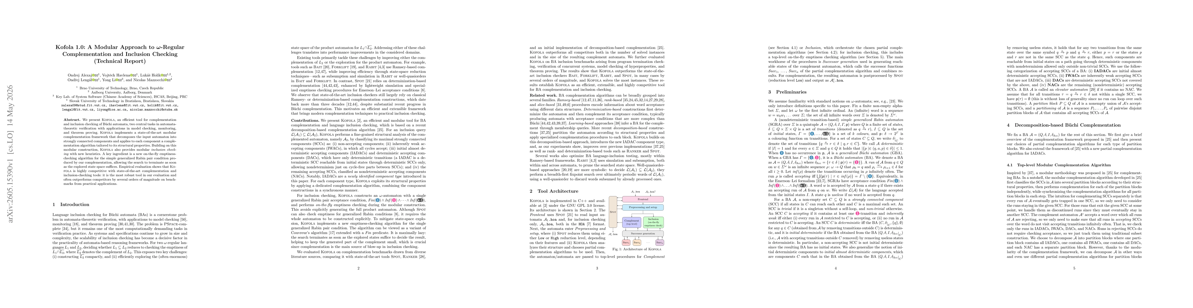 Thumbnail for Kofola 1.0: A Modular Approach to ω-Regular Complementation and Inclusion Checking (Technical Report)