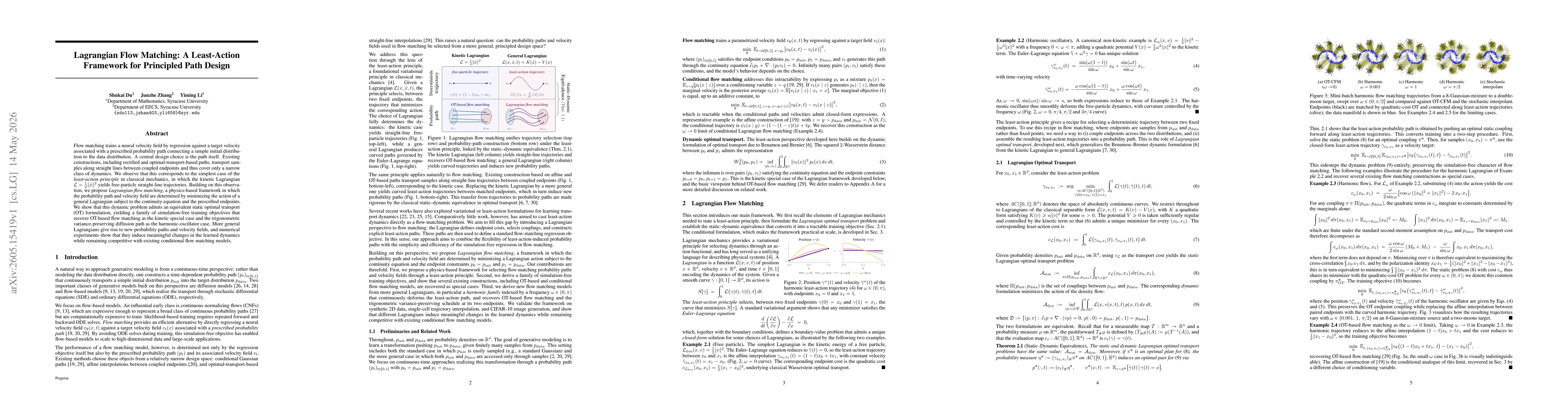 Thumbnail for Lagrangian Flow Matching: A Least-Action Framework for Principled Path Design