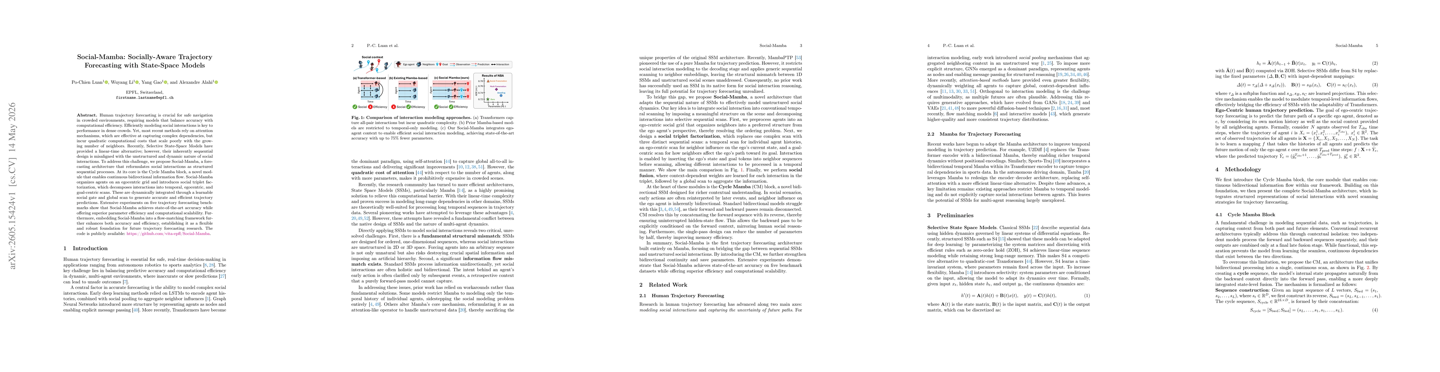 Thumbnail for Social-Mamba: Socially-Aware Trajectory Forecasting with State-Space Models
