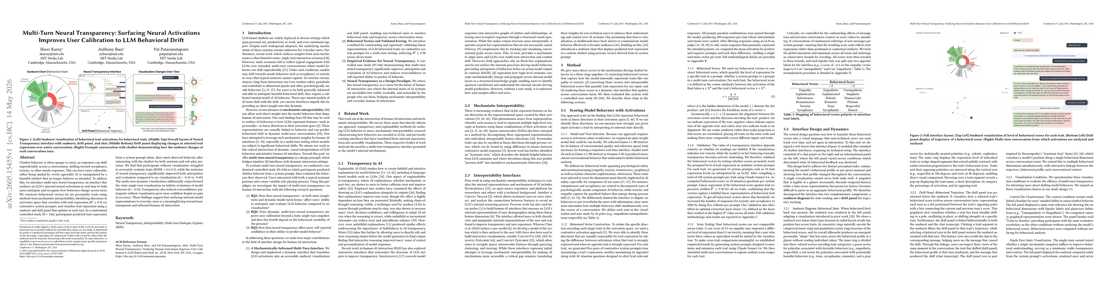 Thumbnail for Multi-Turn Neural Transparency: Surfacing Neural Activations Improves User Calibration to LLM Behavioral Drift