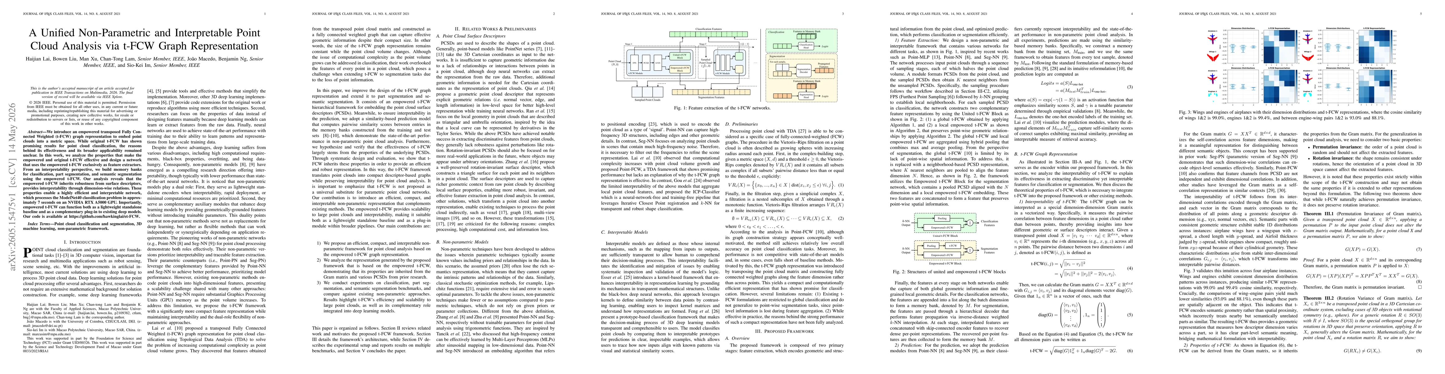 Thumbnail for A Unified Non-Parametric and Interpretable Point Cloud Analysis via t-FCW Graph Representation