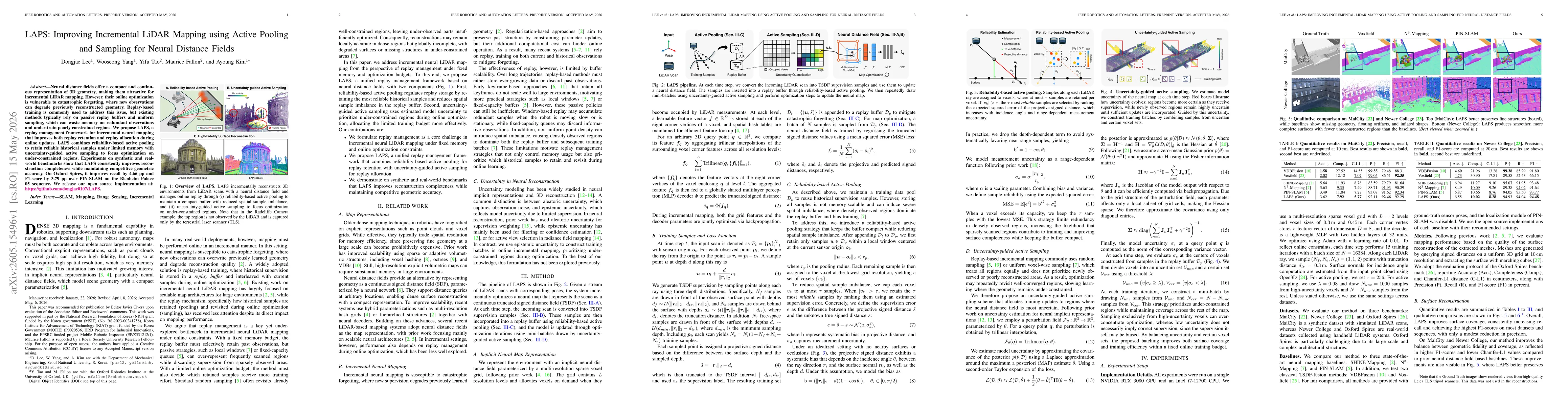 Thumbnail for LAPS: Improving Incremental LiDAR Mapping using Active Pooling and Sampling for Neural Distance Fields