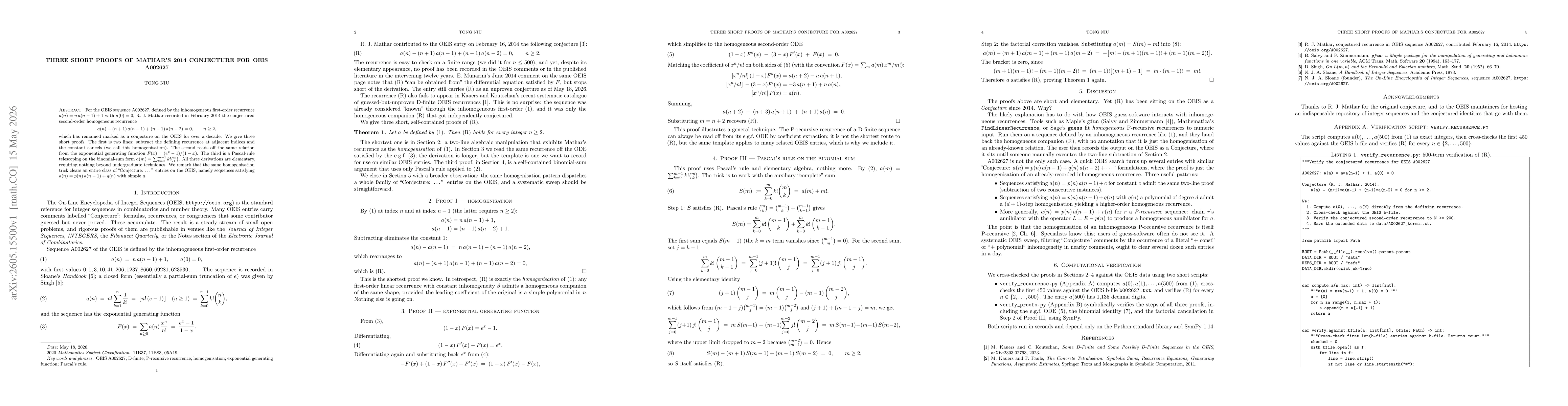 Thumbnail for Three short proofs of Mathar's 2014 conjecture for OEIS A002627