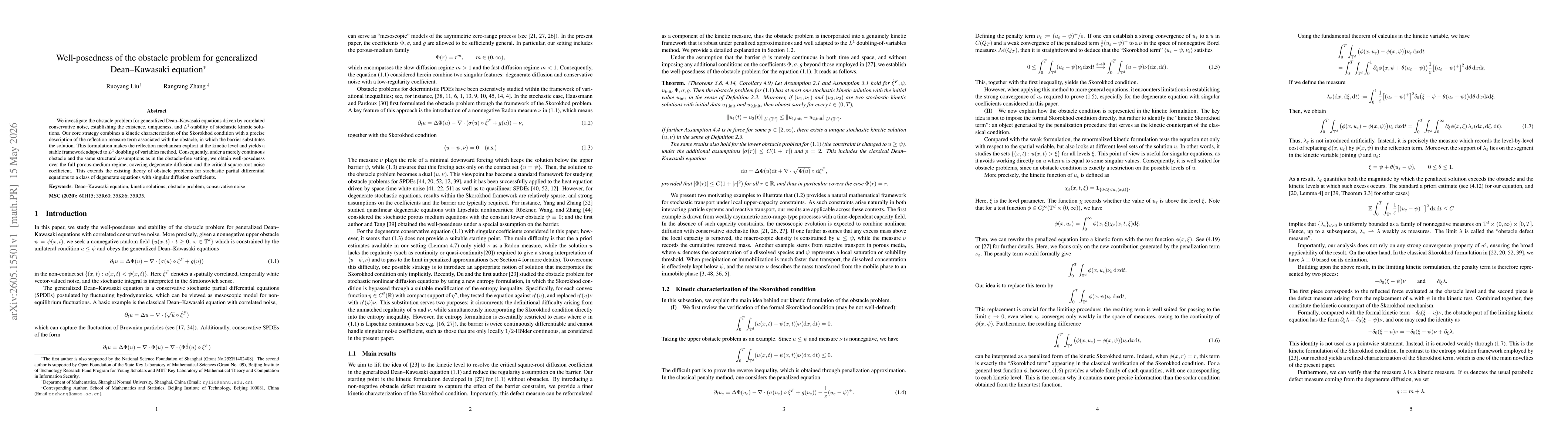 Thumbnail for Well-posedness of the obstacle problem for generalized Dean-Kawasaki equation