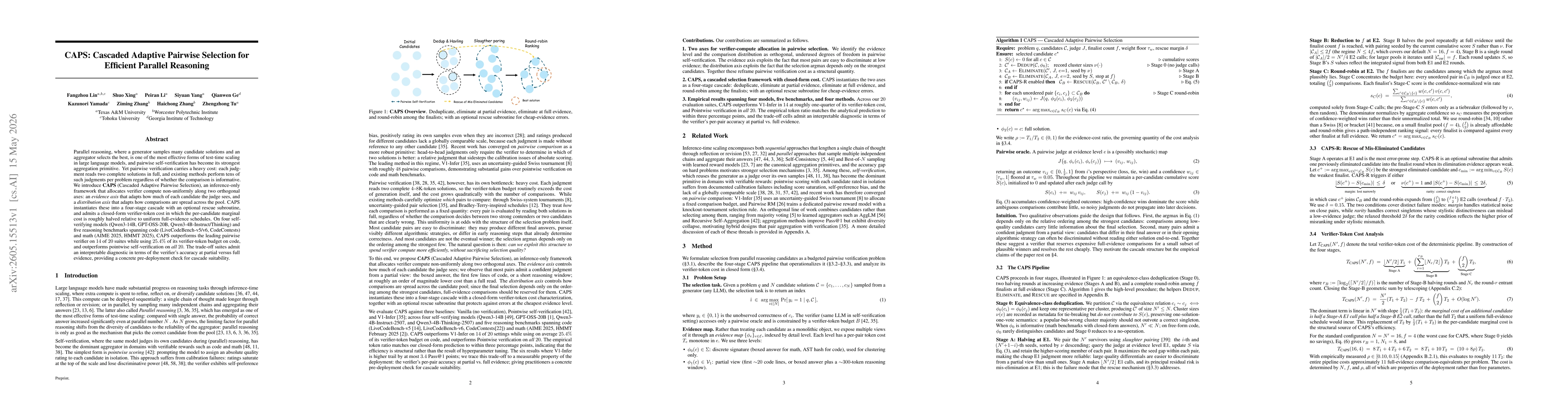 Thumbnail for CAPS: Cascaded Adaptive Pairwise Selection for Efficient Parallel Reasoning