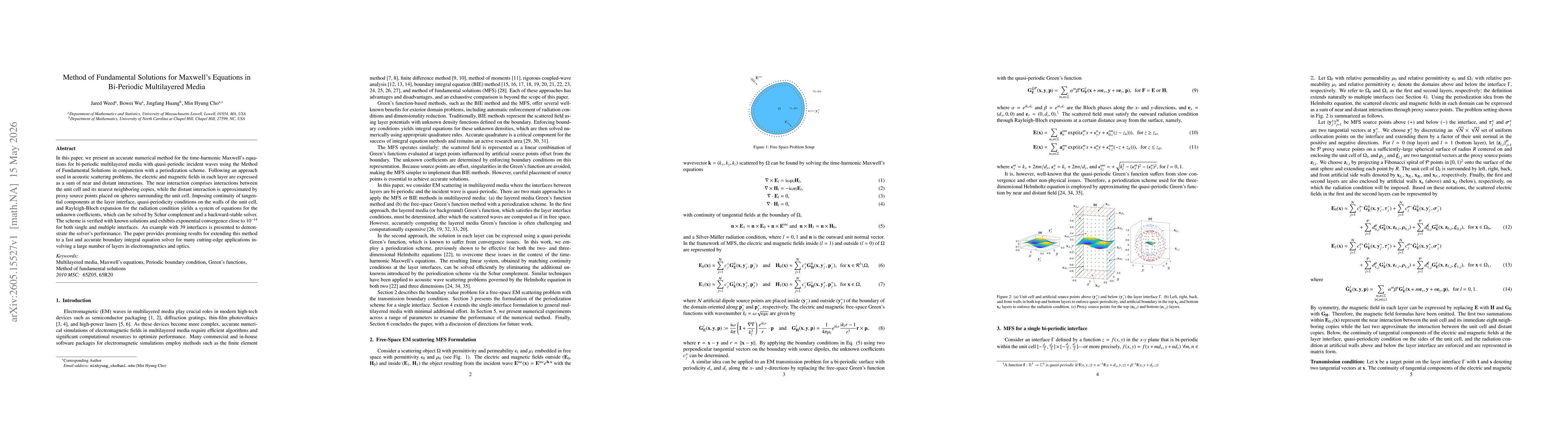 Thumbnail for Method of Fundamental Solutions for Maxwell's Equations in Bi-Periodic Multilayered Media