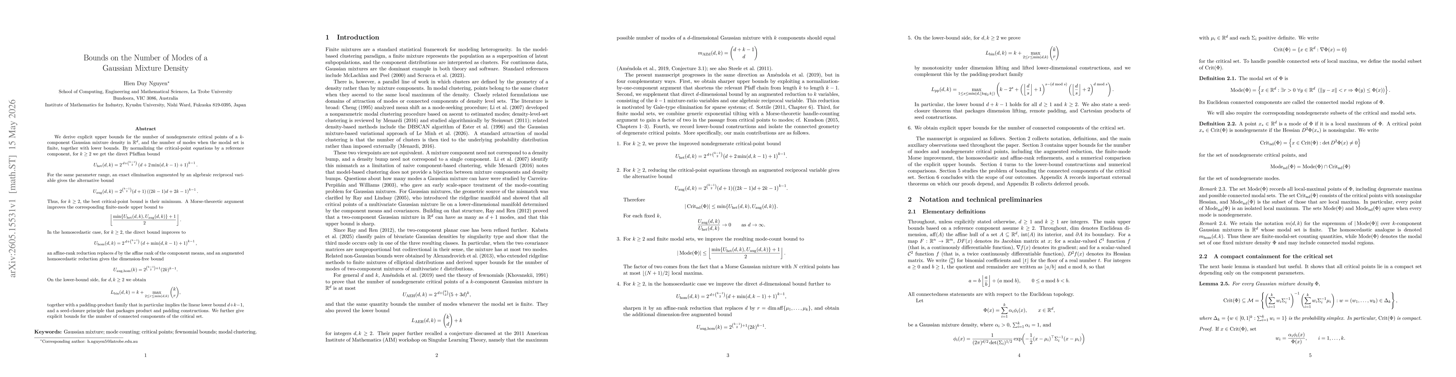Thumbnail for Bounds on the Number of Modes of a Gaussian Mixture Density