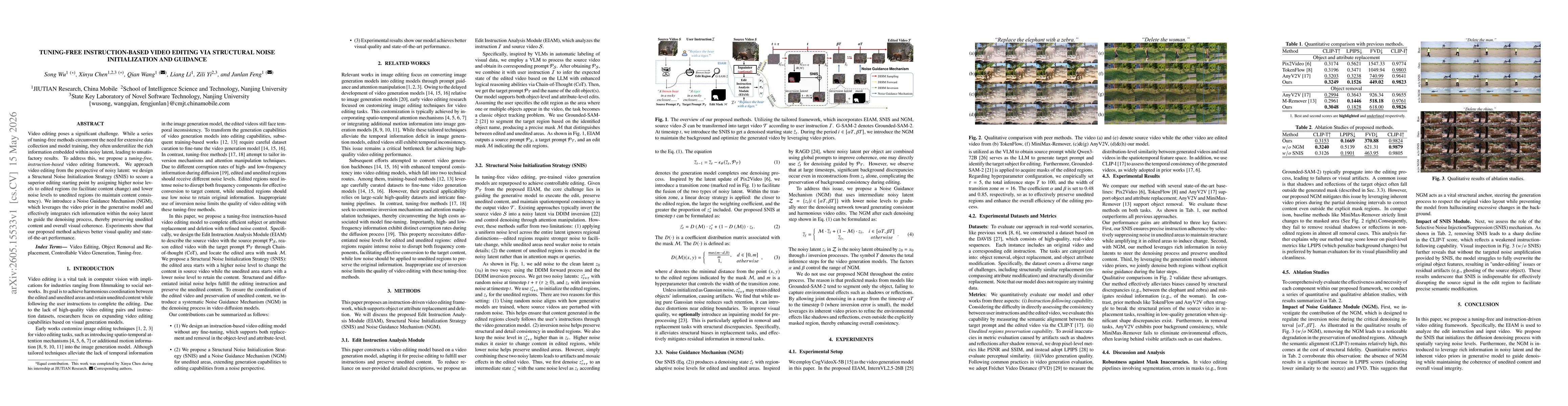 Thumbnail for Tuning-free Instruction-based Video Editing Via Structural Noise Initialization and Guidance