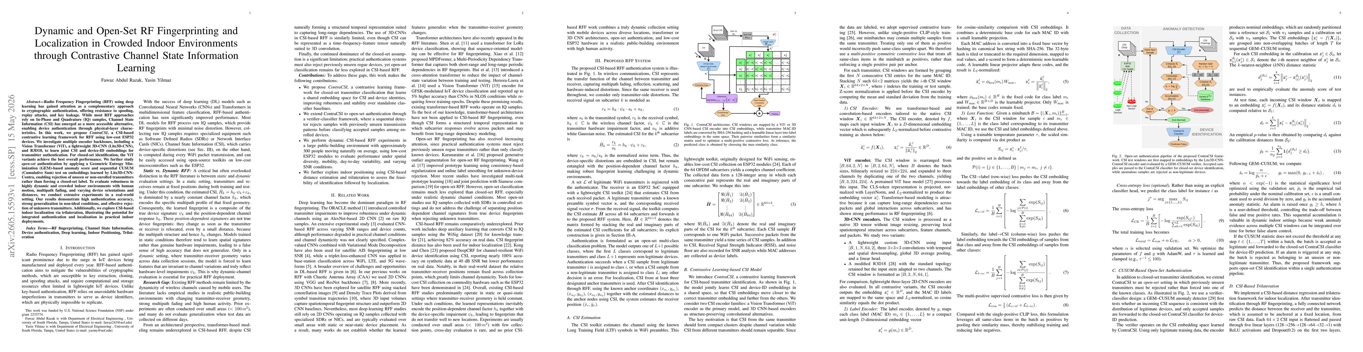 Thumbnail for Dynamic and Open-Set RF Fingerprinting and Localization in Crowded Indoor Environments through Contrastive Channel State Information Learning
