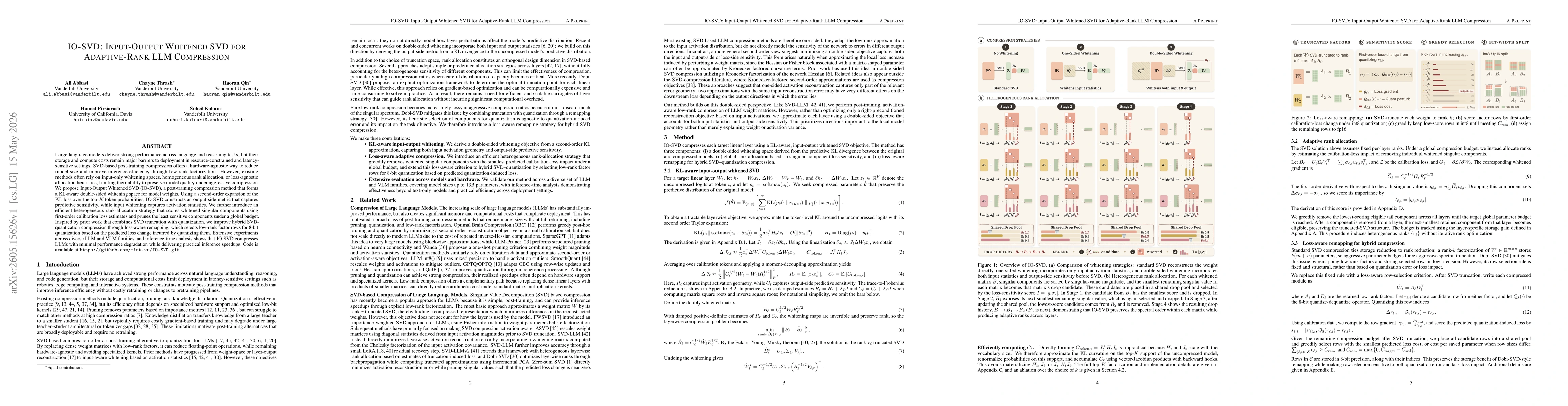 Thumbnail for IO-SVD: Input-Output Whitened SVD for Adaptive-Rank LLM Compression