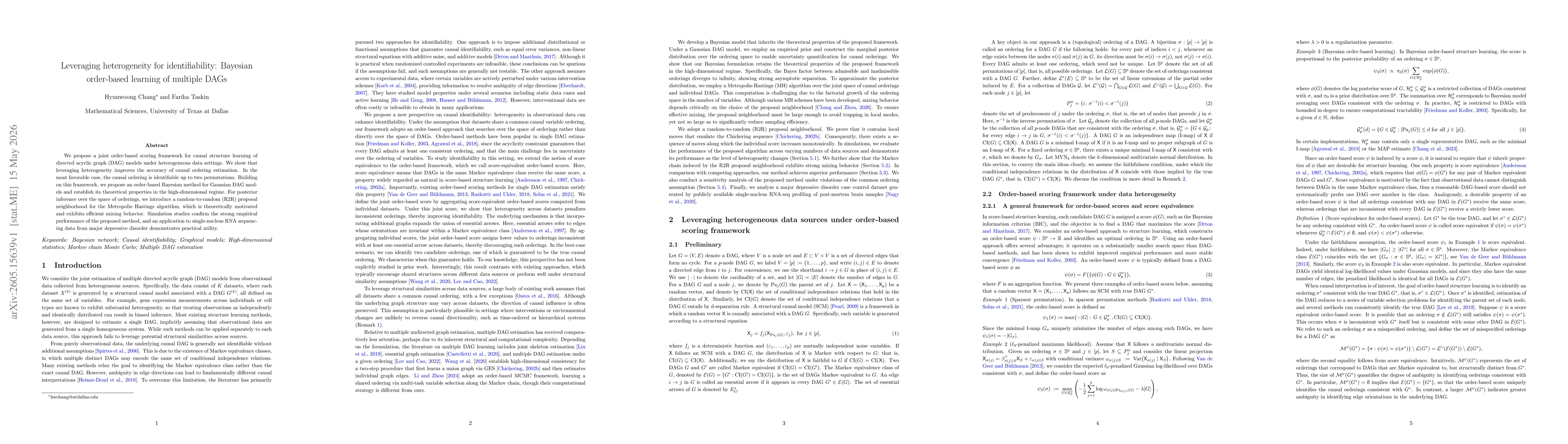 Thumbnail for Leveraging heterogeneity for identifiability: Bayesian order-based learning of multiple DAGs