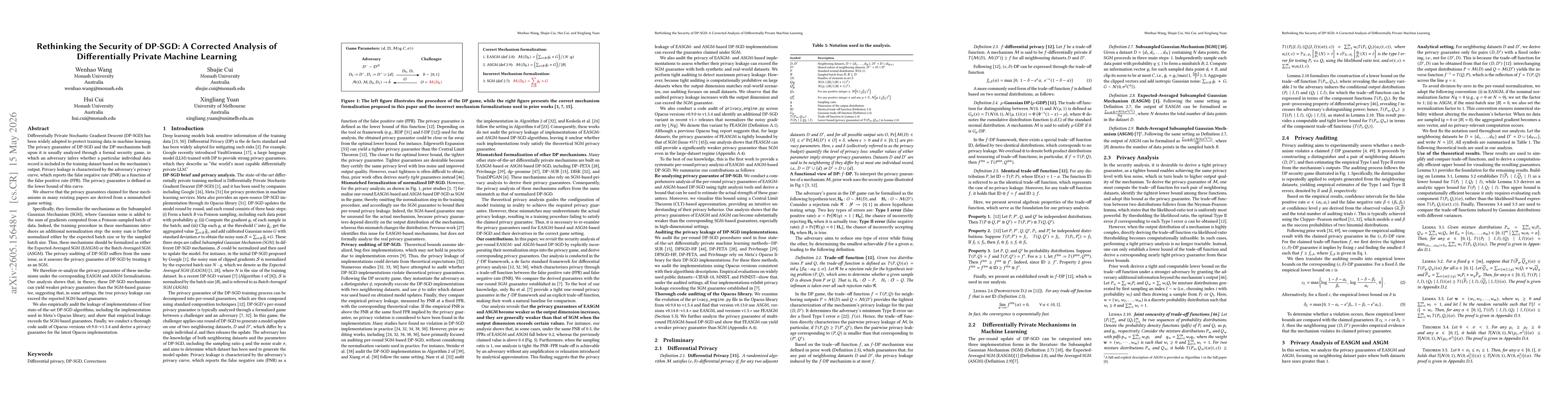 Thumbnail for Rethinking the Security of DP-SGD: A Corrected Analysis of Differentially Private Machine Learning