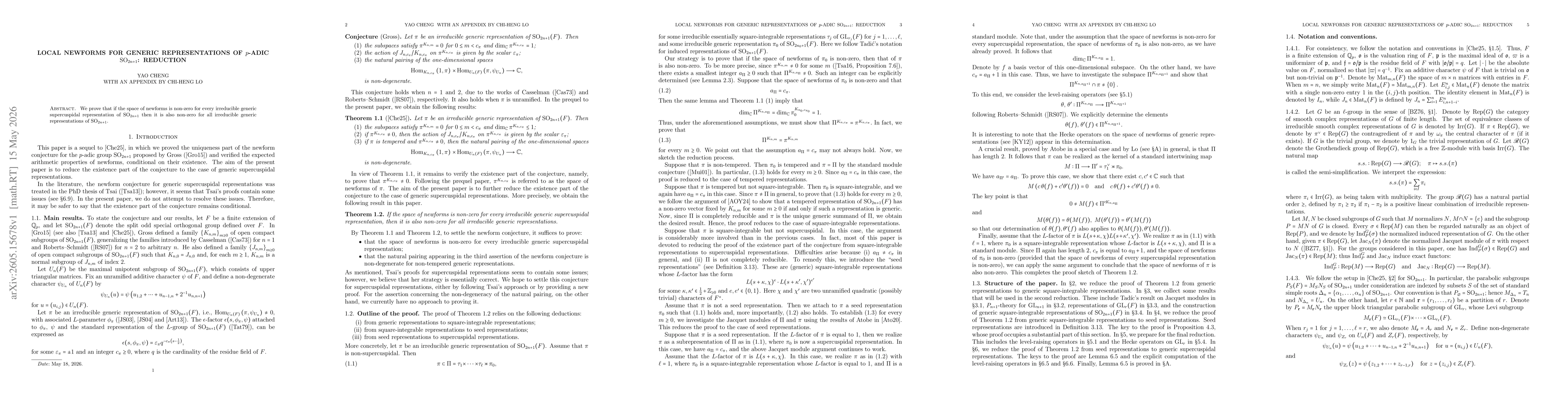 Thumbnail for Local newforms for generic representations of $p$-adic ${\rm SO}_{2n+1}$: Reduction