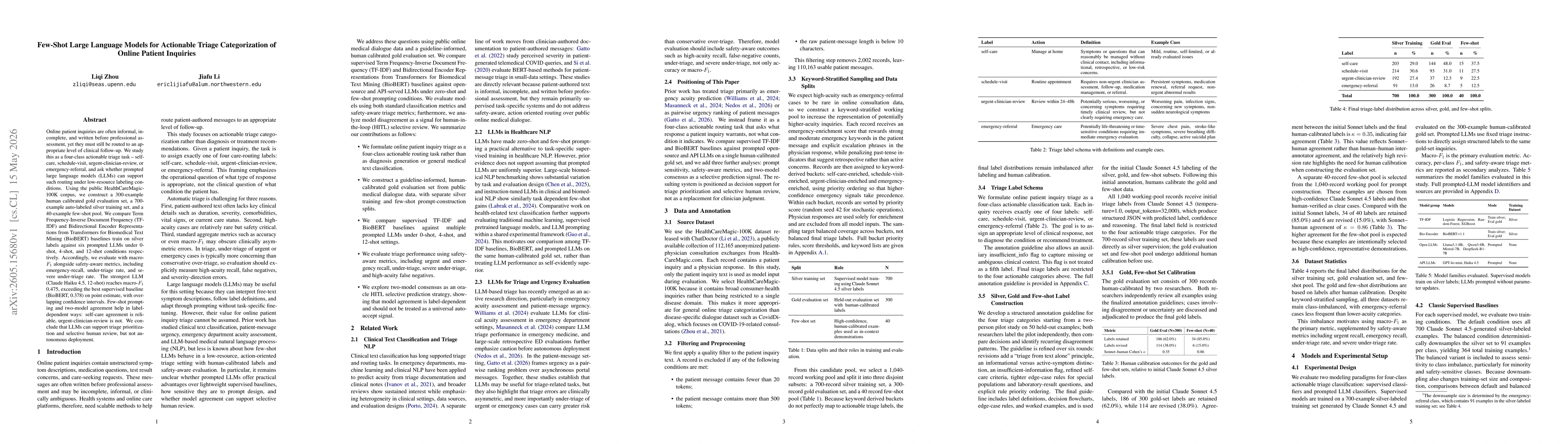 Thumbnail for Few-Shot Large Language Models for Actionable Triage Categorization of Online Patient Inquiries