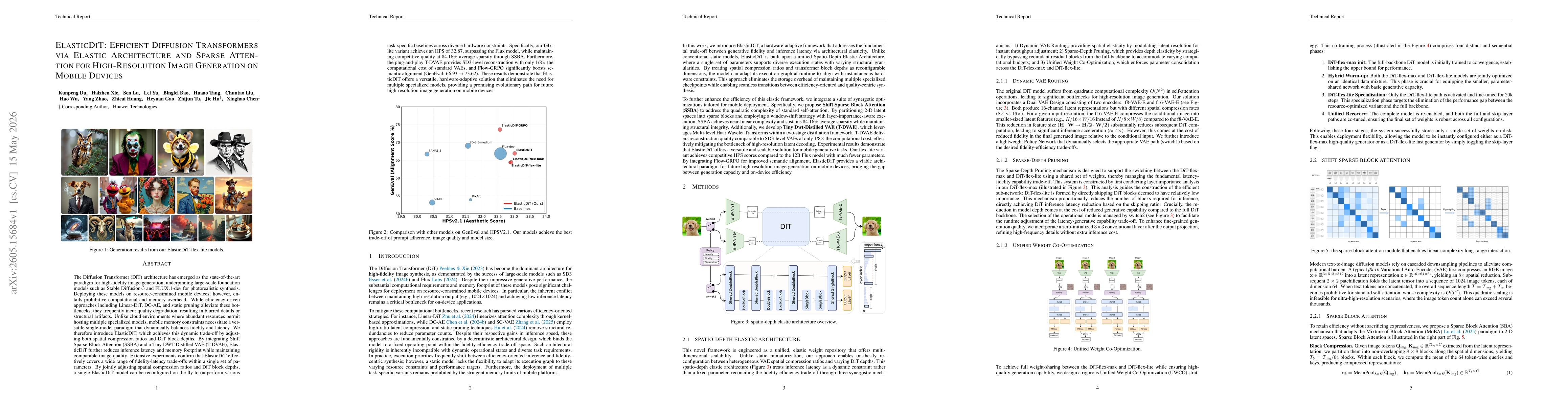 Thumbnail for ElasticDiT: Efficient Diffusion Transformers via Elastic Architecture and Sparse Attention for High-Resolution Image Generation on Mobile Devices