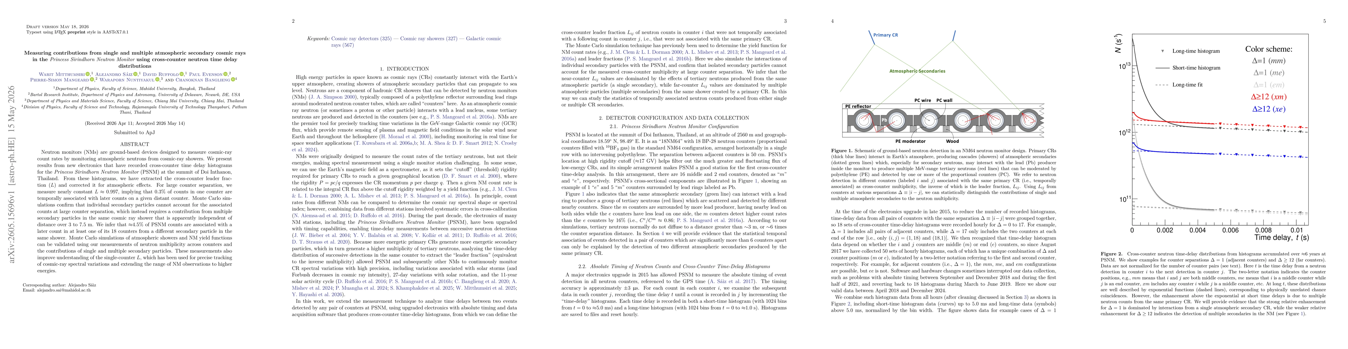 Thumbnail for Measuring contributions from single and multiple atmospheric secondary cosmic rays in the {\it Princess Sirindhorn Neutron Monitor} using cross-counter neutron time delay distributions