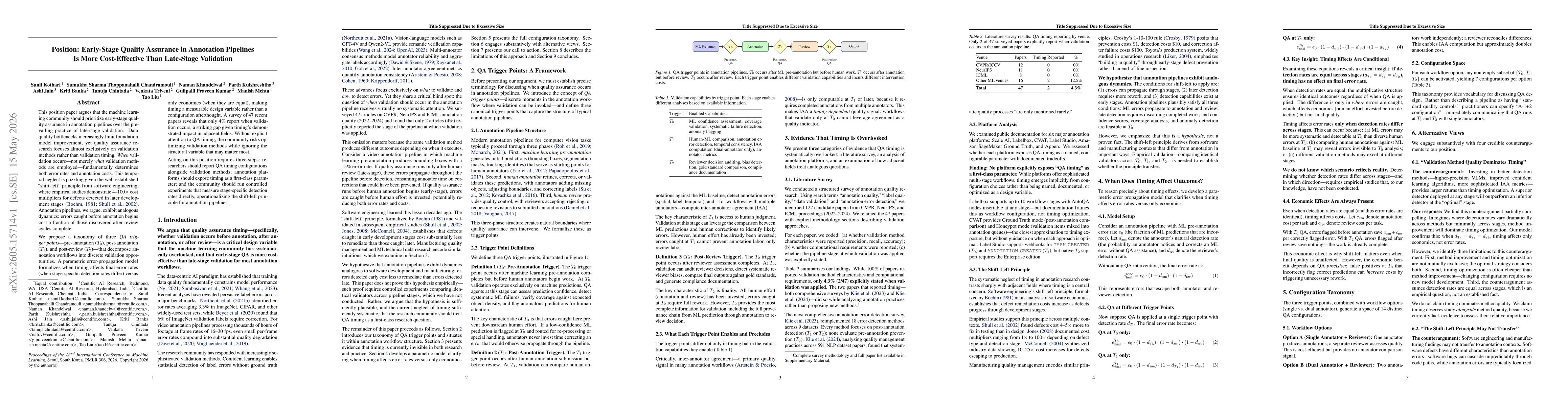 Thumbnail for Position: Early-Stage Quality Assurance in Annotation Pipelines Is More Cost-Effective Than Late-Stage Validation