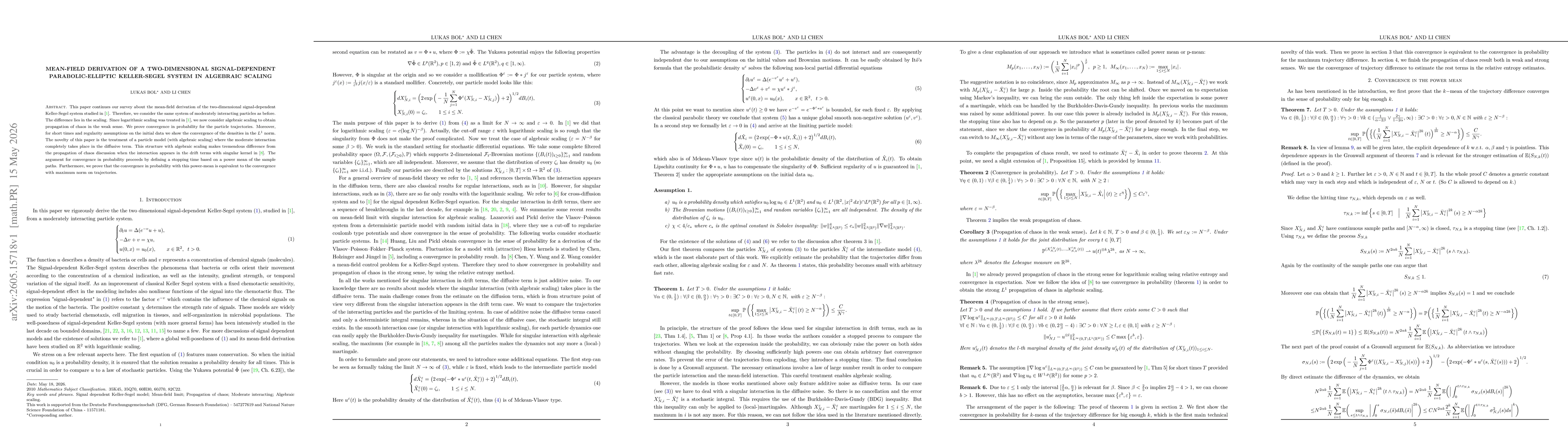 Thumbnail for Mean-field derivation of a two-dimensional signal-dependent parabolic-elliptic Keller-Segel system in algebraic scaling