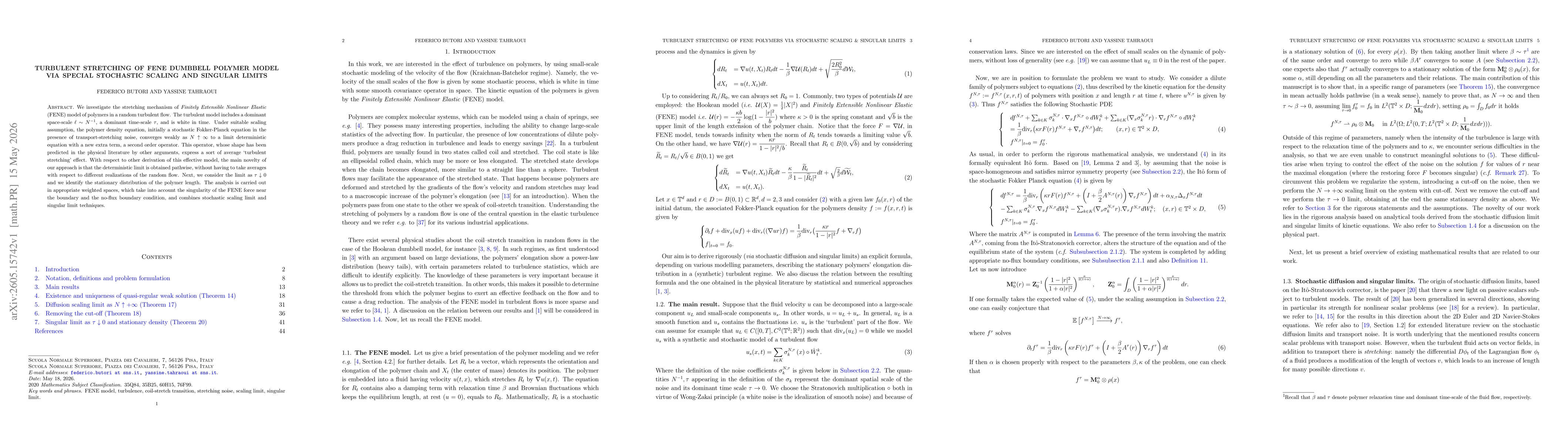 Thumbnail for Turbulent stretching of FENE dumbbell polymer model via special stochastic scaling and singular limits
