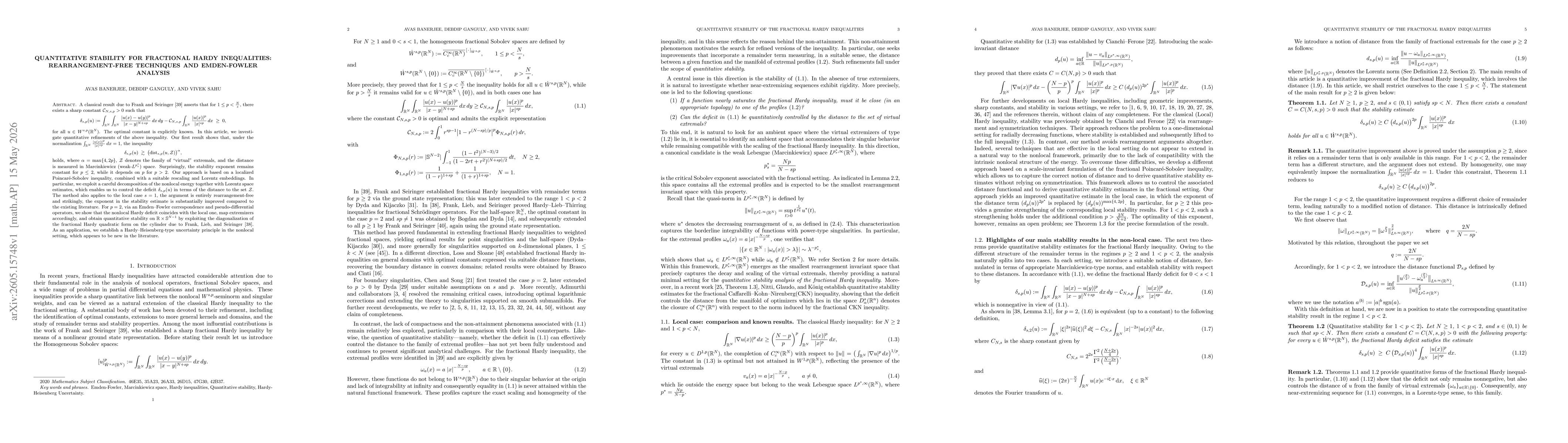 Thumbnail for Quantitative stability for fractional Hardy inequalities: Rearrangement-free techniques and Emden-Fowler analysis