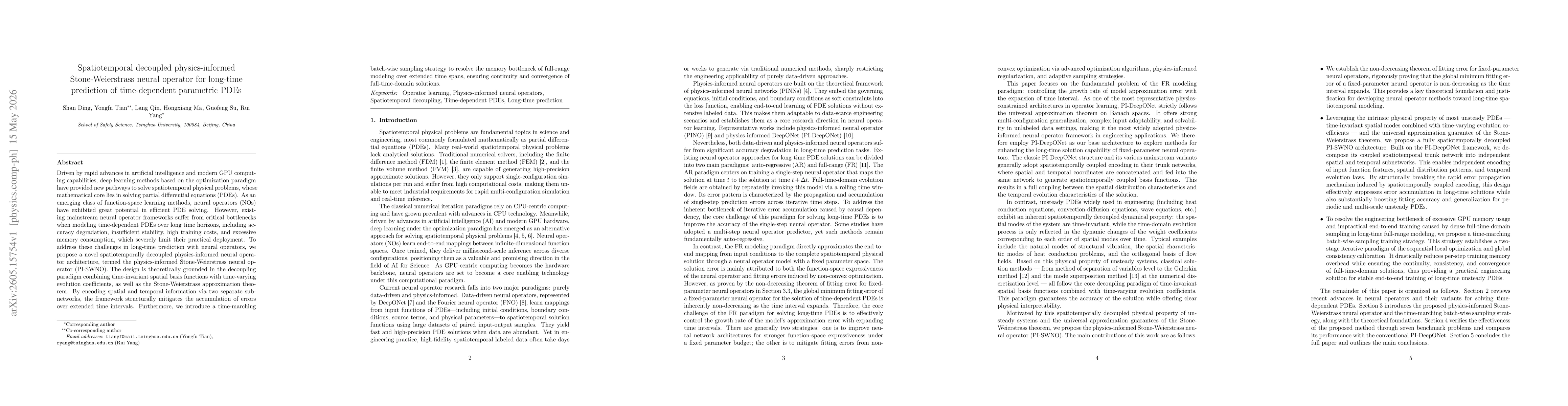 Thumbnail for Spatiotemporal decoupled physics-informed Stone-Weierstrass neural operator for long-time prediction of time-dependent parametric PDEs
