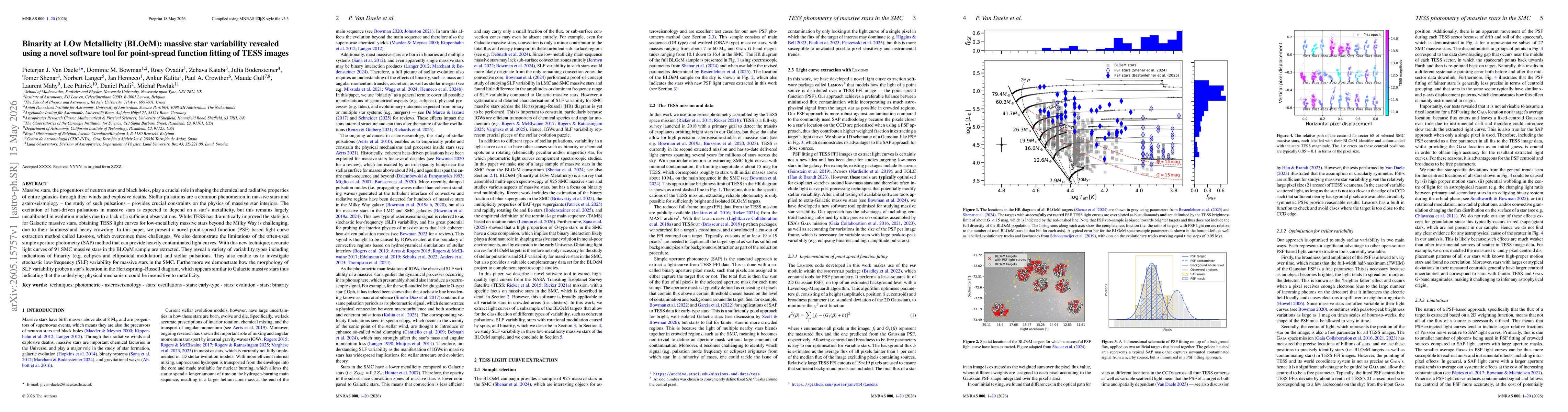 Thumbnail for Binarity at LOw Metallicity (BLOeM): massive star variability revealed using a novel software tool for point-spread function fitting of TESS images