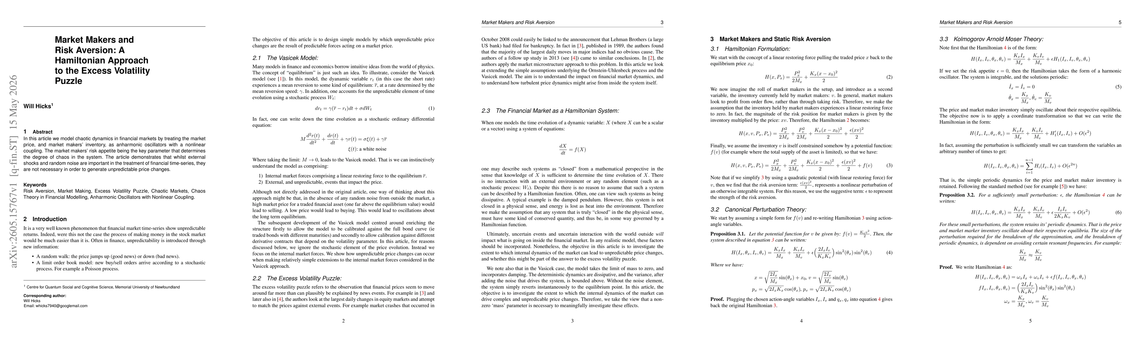 Thumbnail for Market Makers and Risk Aversion: A Hamiltonian Approach to the Excess Volatility Puzzle