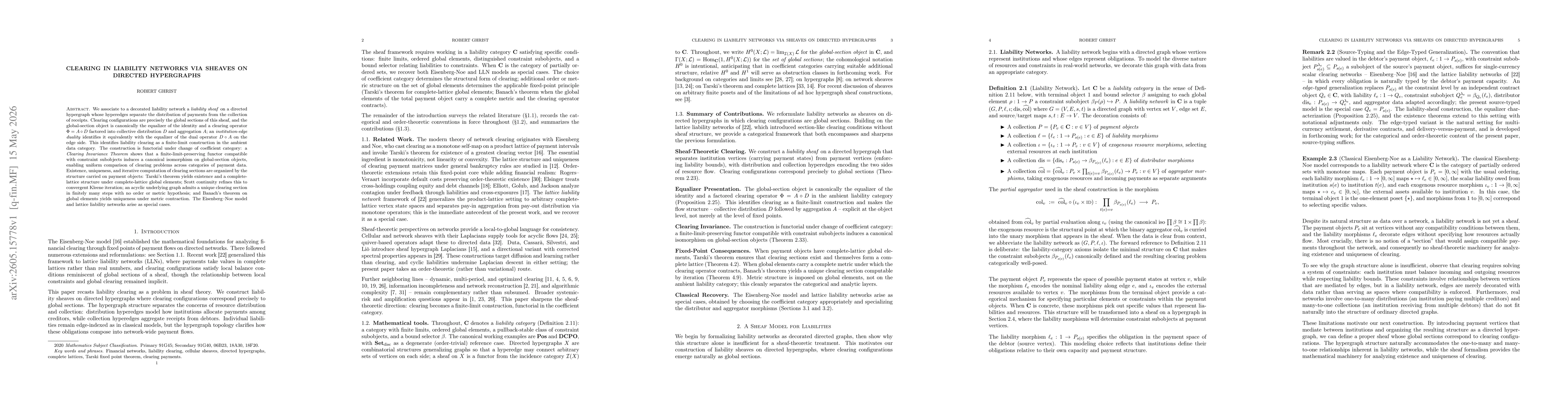 Thumbnail for Clearing in Liability Networks via Sheaves on Directed Hypergraphs