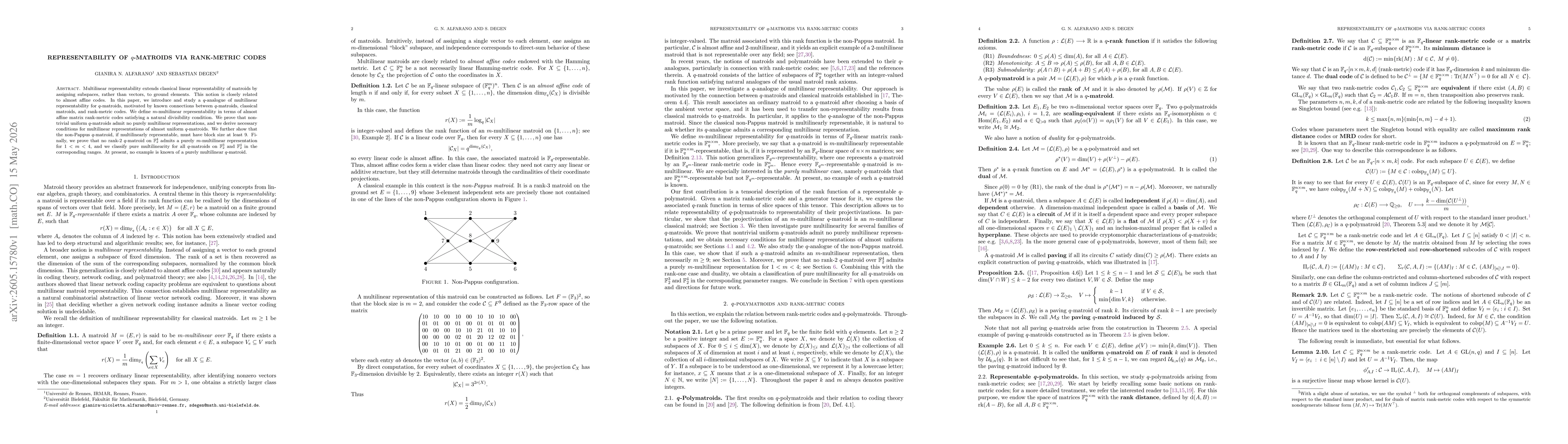 Thumbnail for Representability of $q$-matroids via rank-metric codes