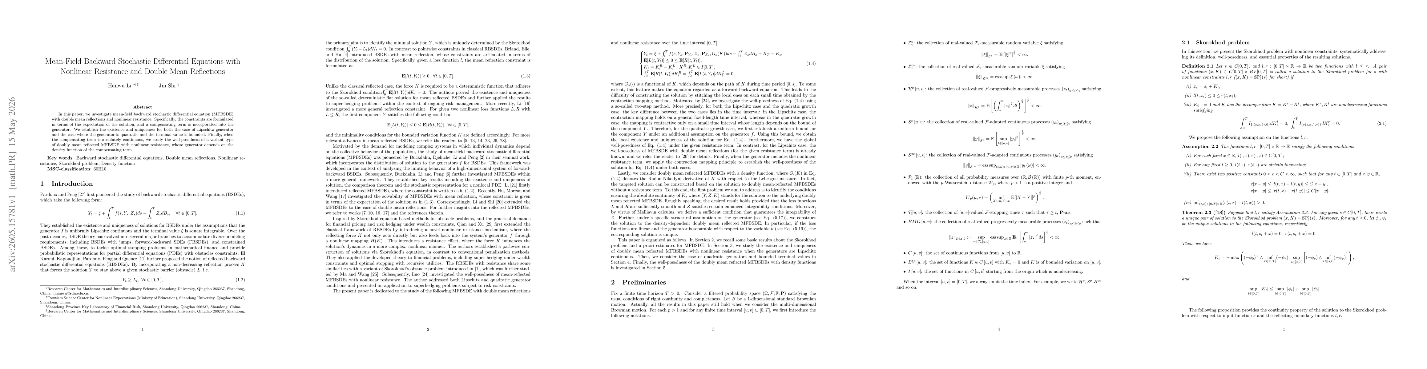 Thumbnail for Mean-Field Backward Stochastic Differential Equations with Nonlinear Resistance and Double Mean Reflections