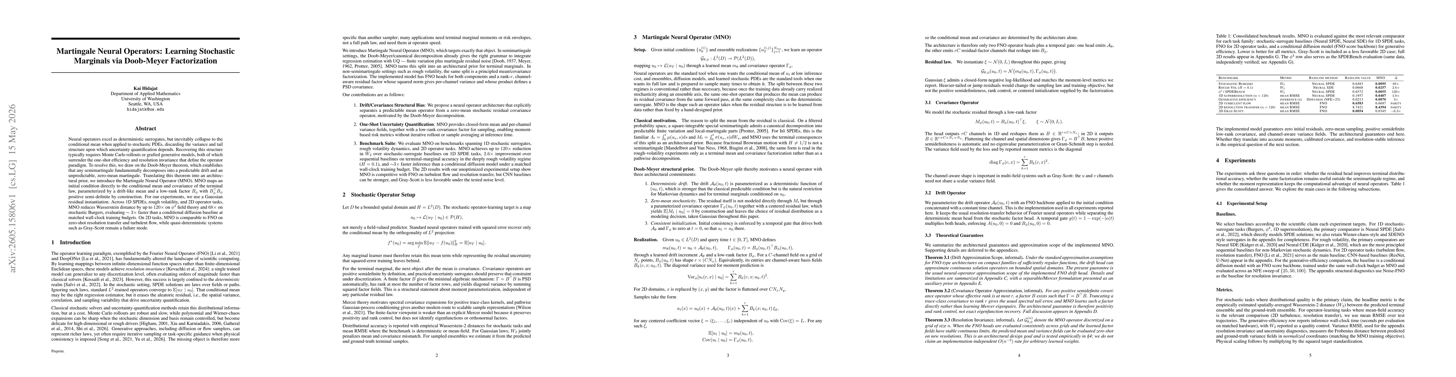 Thumbnail for Martingale Neural Operators: Learning Stochastic Marginals via Doob-Meyer Factorization
