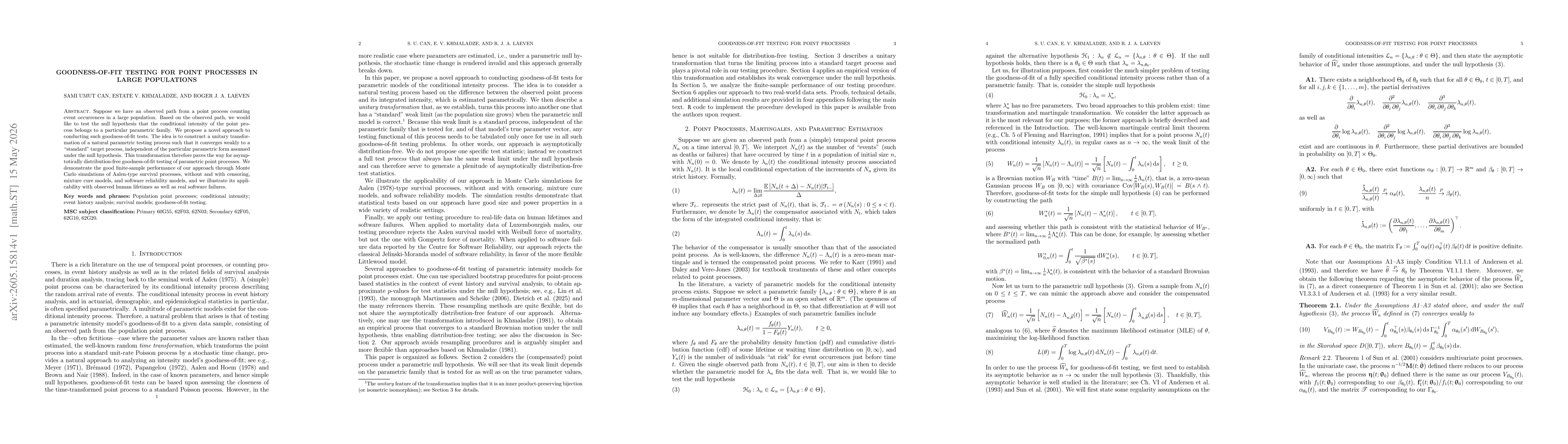 Thumbnail for Goodness-of-Fit Testing for Point Processes in Large Populations