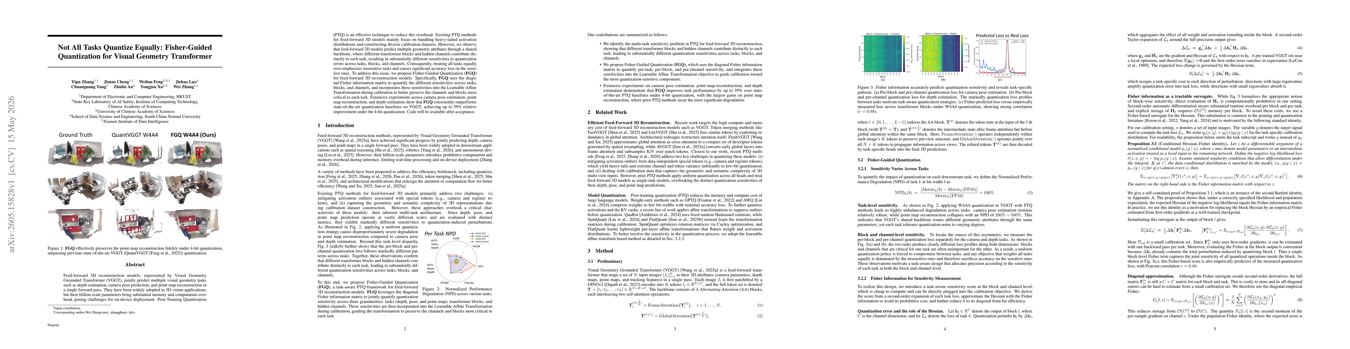 Thumbnail for Not All Tasks Quantize Equally: Fisher-Guided Quantization for Visual Geometry Transformer