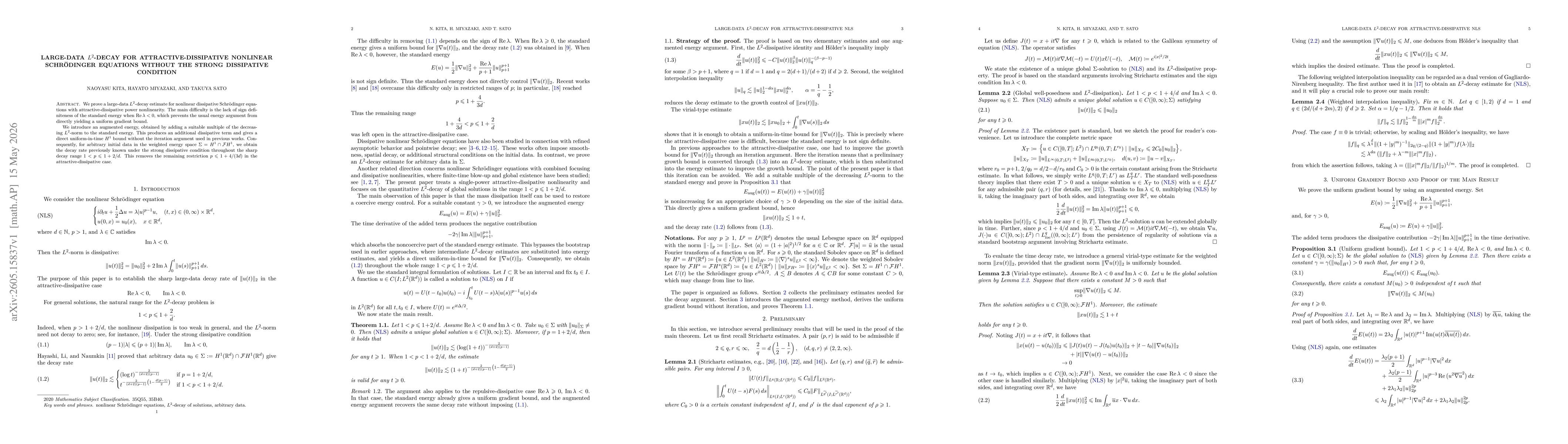 Thumbnail for Large-data $L^2$-decay for attractive-dissipative nonlinear Schrödinger equations without the strong dissipative condition