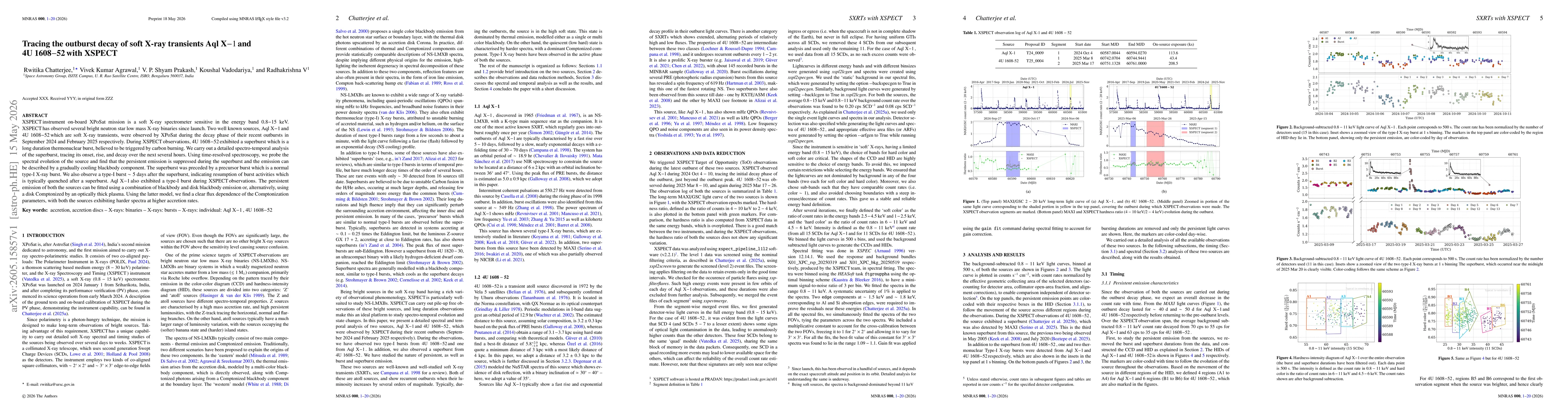 Thumbnail for Tracing the outburst decay of soft X-ray transients Aql X-1 and 4U 1608-52 with XSPECT