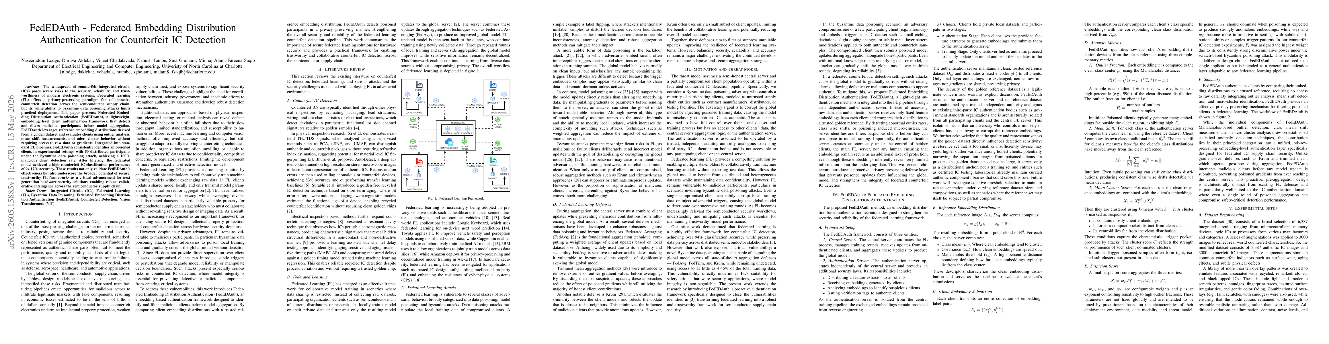 Thumbnail for FedEDAuth -- Federated Embedding Distribution Authentication for Counterfeit IC Detection