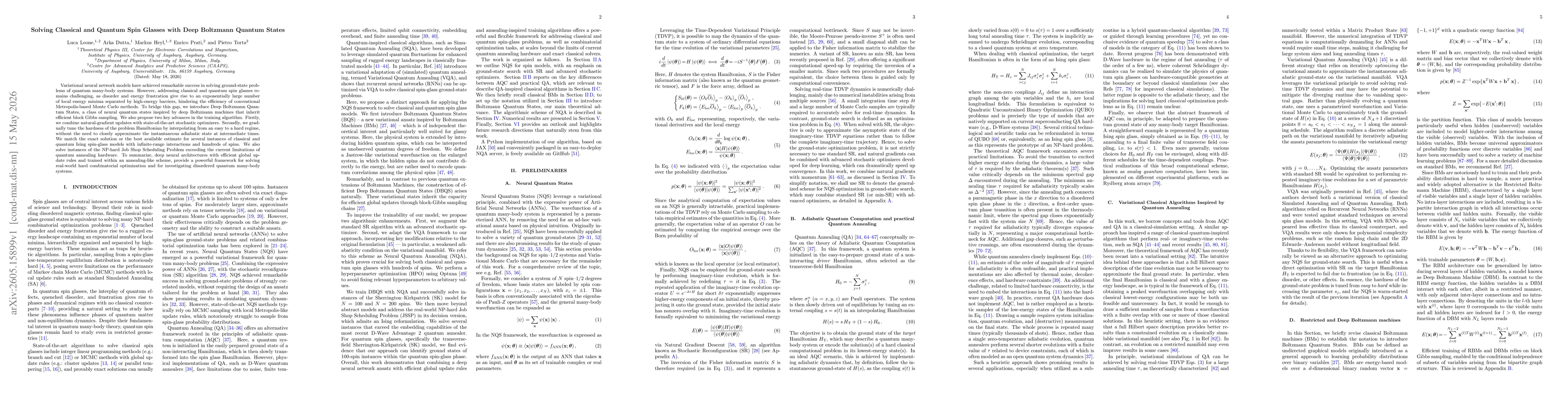 Thumbnail for Solving Classical and Quantum Spin Glasses with Deep Boltzmann Quantum States
