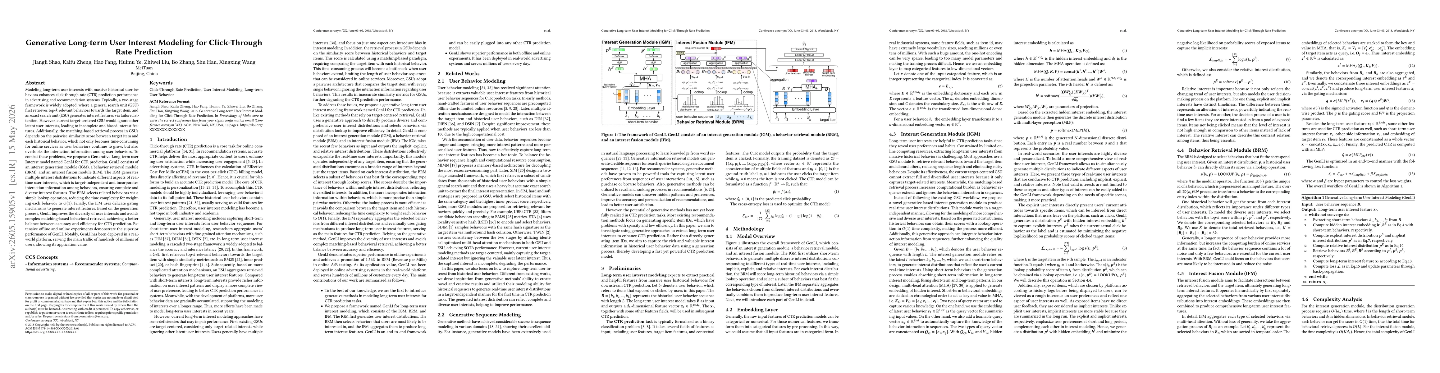 Thumbnail for Generative Long-term User Interest Modeling for Click-Through Rate Prediction