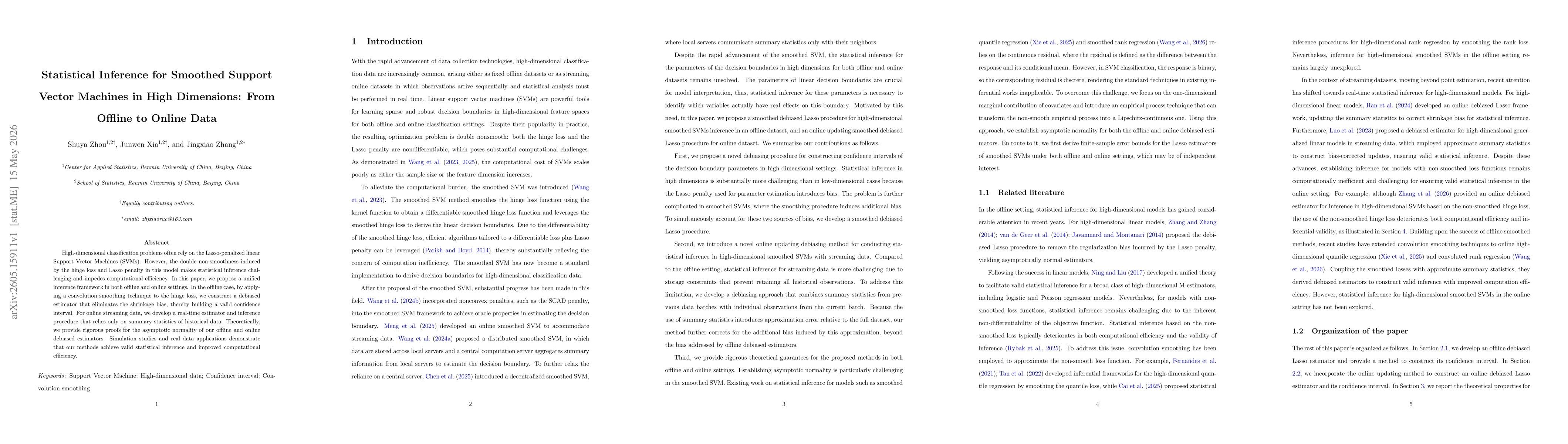 Thumbnail for Statistical Inference for Smoothed Support Vector Machines in High Dimensions: From Offline to Online Data