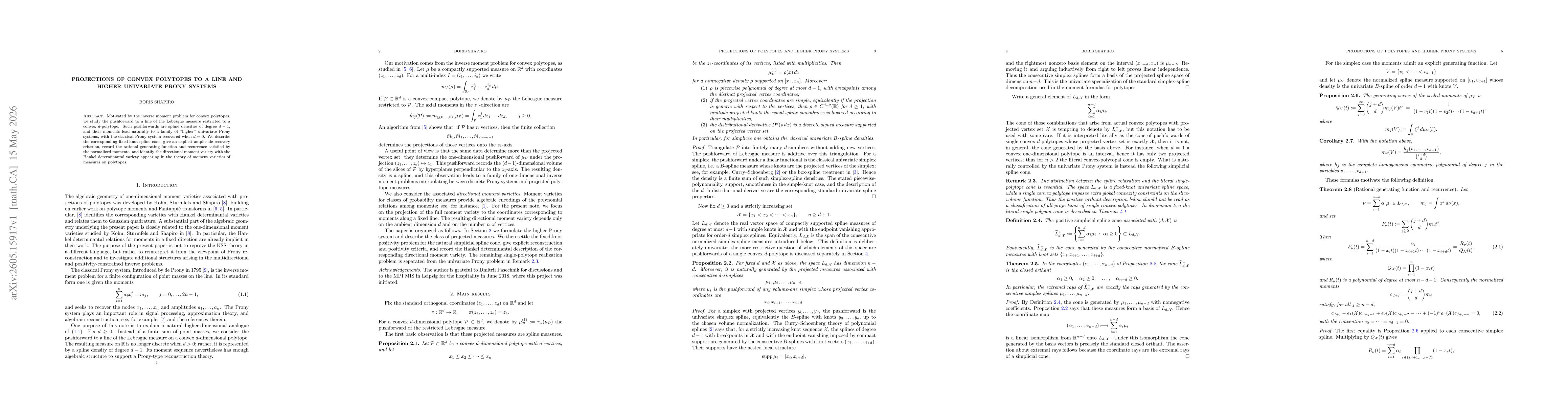 Thumbnail for Projections of convex polytopes to a line and higher univariate Prony systems